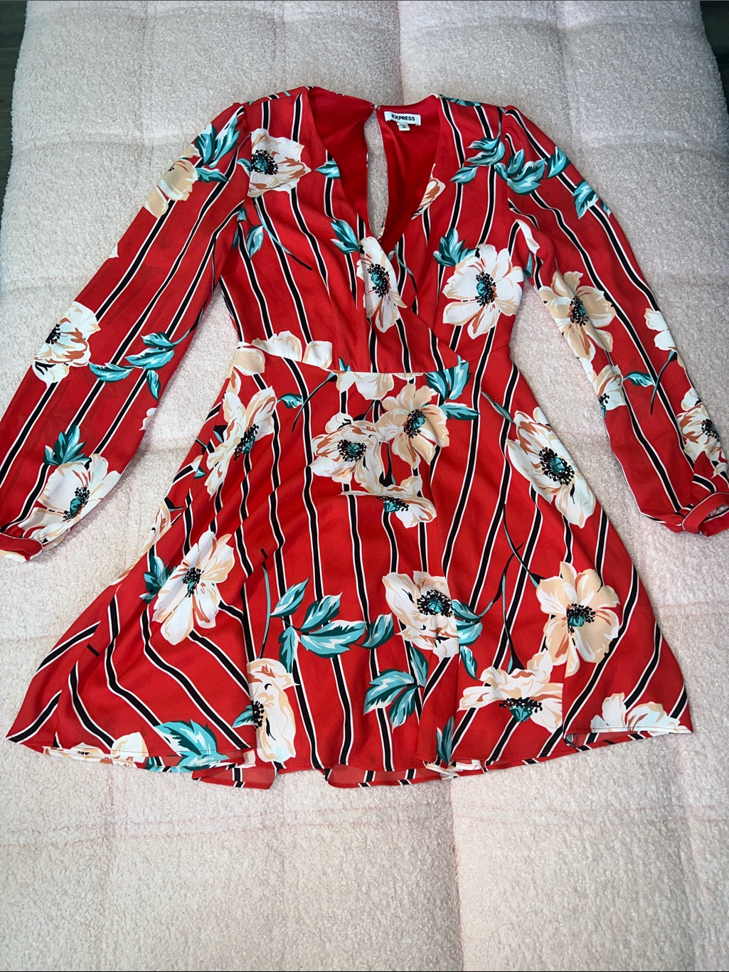 Express Red Floral Dress - Xs